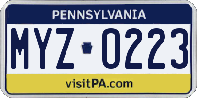PA license plate MYZ0223