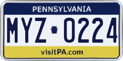 PA license plate MYZ0224