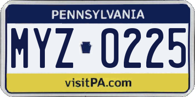 PA license plate MYZ0225