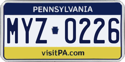 PA license plate MYZ0226
