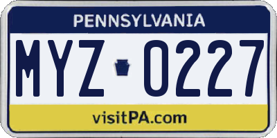 PA license plate MYZ0227