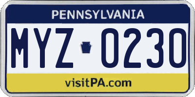 PA license plate MYZ0230