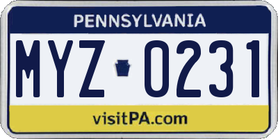 PA license plate MYZ0231