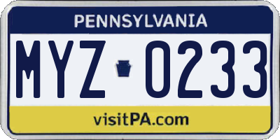 PA license plate MYZ0233