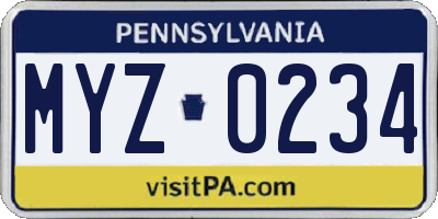 PA license plate MYZ0234