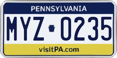 PA license plate MYZ0235