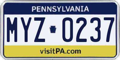 PA license plate MYZ0237
