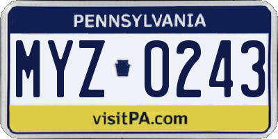 PA license plate MYZ0243