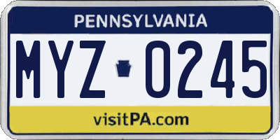 PA license plate MYZ0245