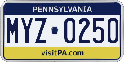 PA license plate MYZ0250