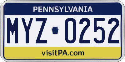 PA license plate MYZ0252