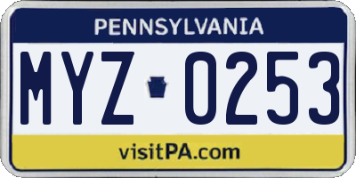 PA license plate MYZ0253
