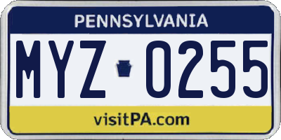 PA license plate MYZ0255