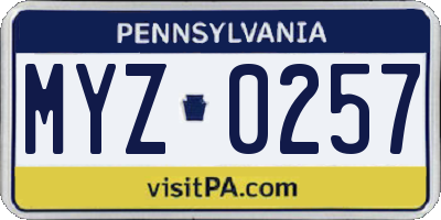 PA license plate MYZ0257