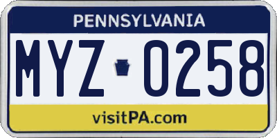 PA license plate MYZ0258