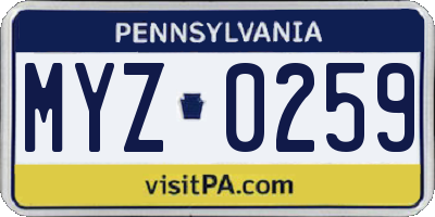 PA license plate MYZ0259