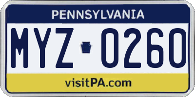 PA license plate MYZ0260