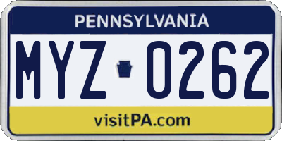 PA license plate MYZ0262