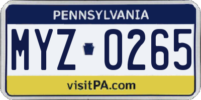 PA license plate MYZ0265