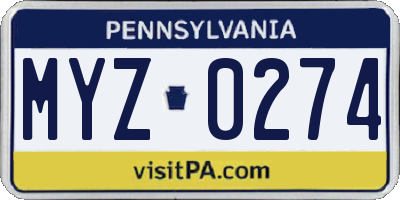 PA license plate MYZ0274