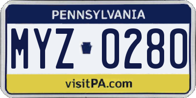 PA license plate MYZ0280