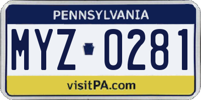 PA license plate MYZ0281