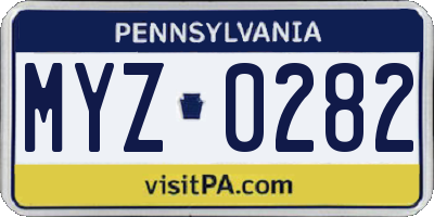PA license plate MYZ0282