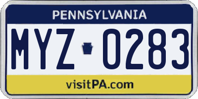PA license plate MYZ0283