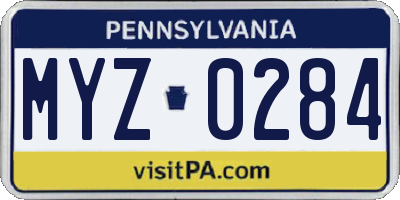 PA license plate MYZ0284