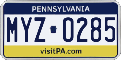 PA license plate MYZ0285