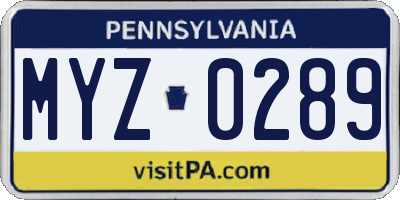 PA license plate MYZ0289