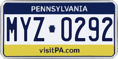 PA license plate MYZ0292