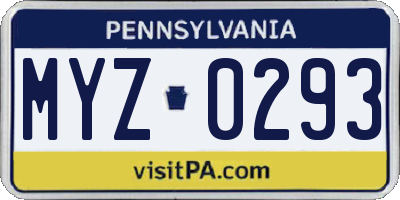 PA license plate MYZ0293