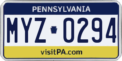PA license plate MYZ0294