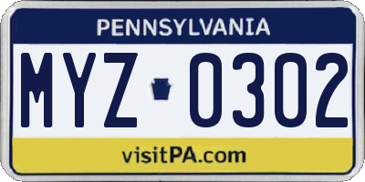 PA license plate MYZ0302