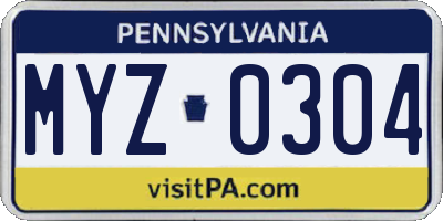 PA license plate MYZ0304