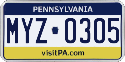 PA license plate MYZ0305