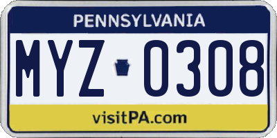 PA license plate MYZ0308