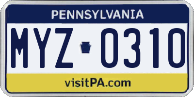 PA license plate MYZ0310