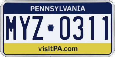 PA license plate MYZ0311
