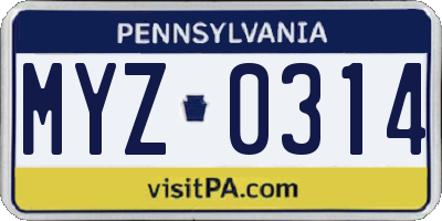 PA license plate MYZ0314