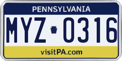PA license plate MYZ0316