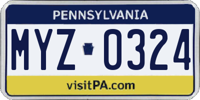 PA license plate MYZ0324