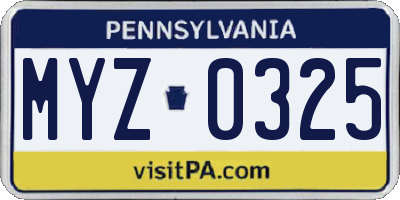 PA license plate MYZ0325