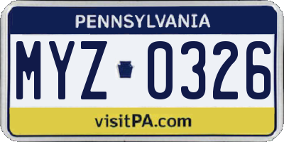 PA license plate MYZ0326