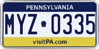 PA license plate MYZ0335