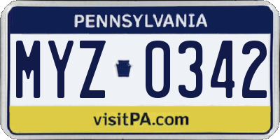 PA license plate MYZ0342