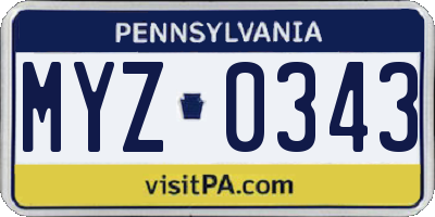 PA license plate MYZ0343