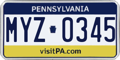 PA license plate MYZ0345