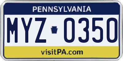 PA license plate MYZ0350